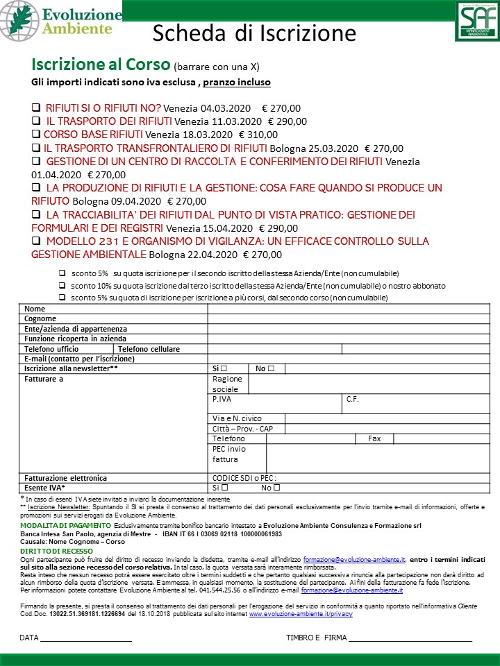 Corsi Su Formulari E Registri Rifiuti In Veneto, Lazio, Lombardia Ed ...